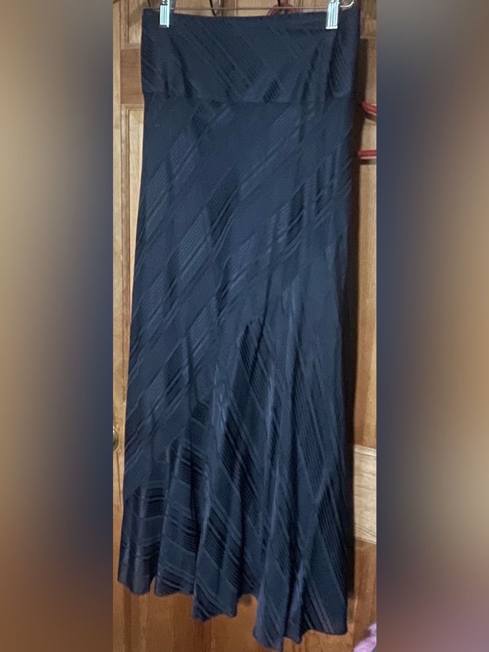 Talbots Woman Silk Blend Midi Skirt Textured Diagonal Stripe Navy Black 20W